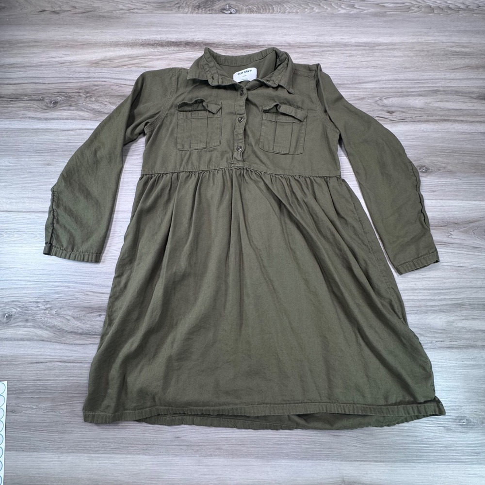Old Navy Kids Green Long Sleeve‎ Collared Button Front Shirtdress Size L 10-12